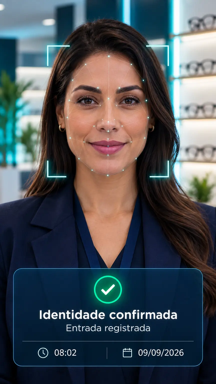 Funcionária registrando entrada por reconhecimento facial